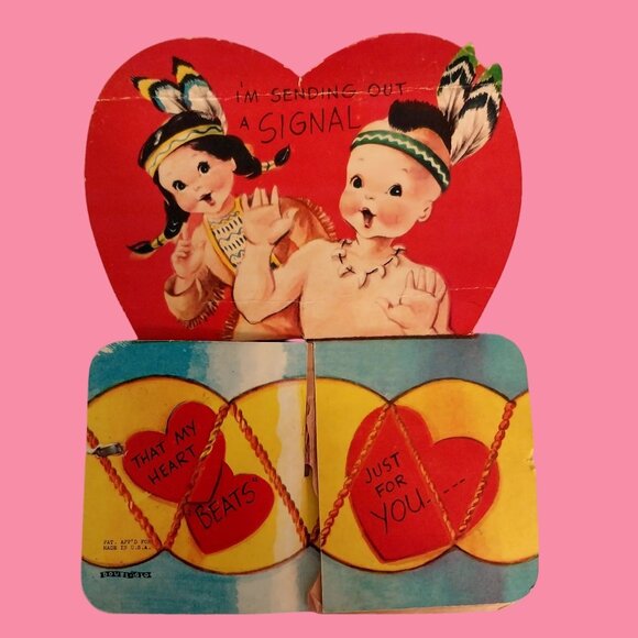 Vintage Valentine Honeycomb Card Standing Paper Puff Native American - Picture 2 of 7